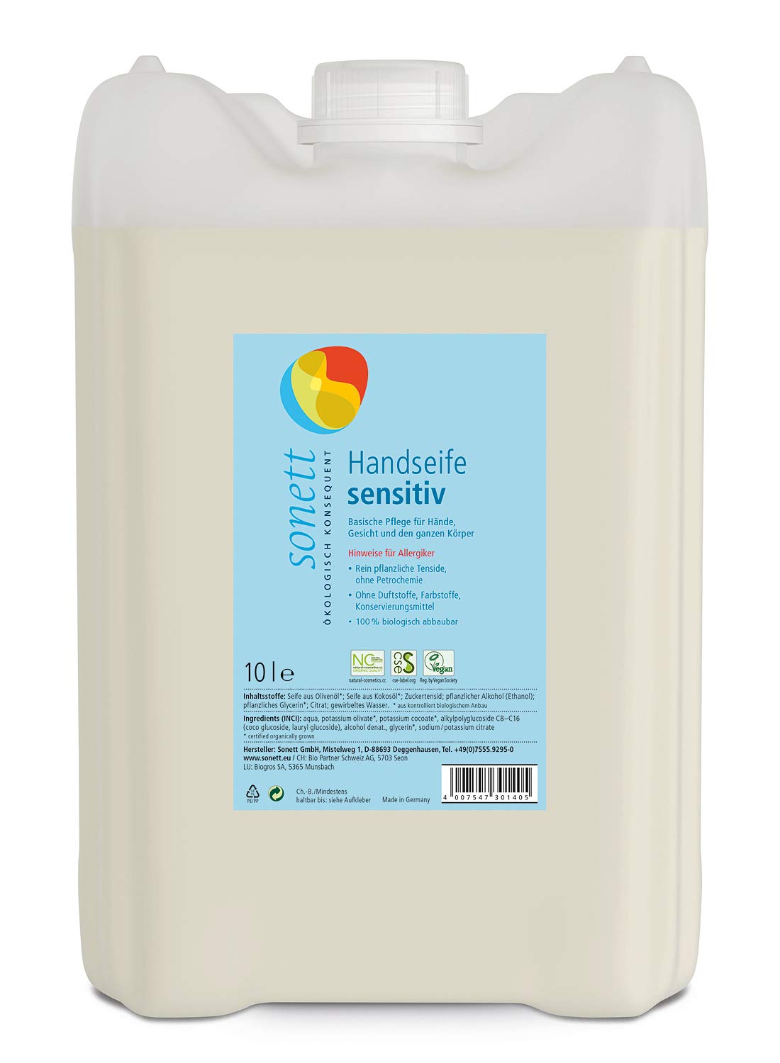 Sensitive hand soap: basic care for hands, face and whole body, 10 litres