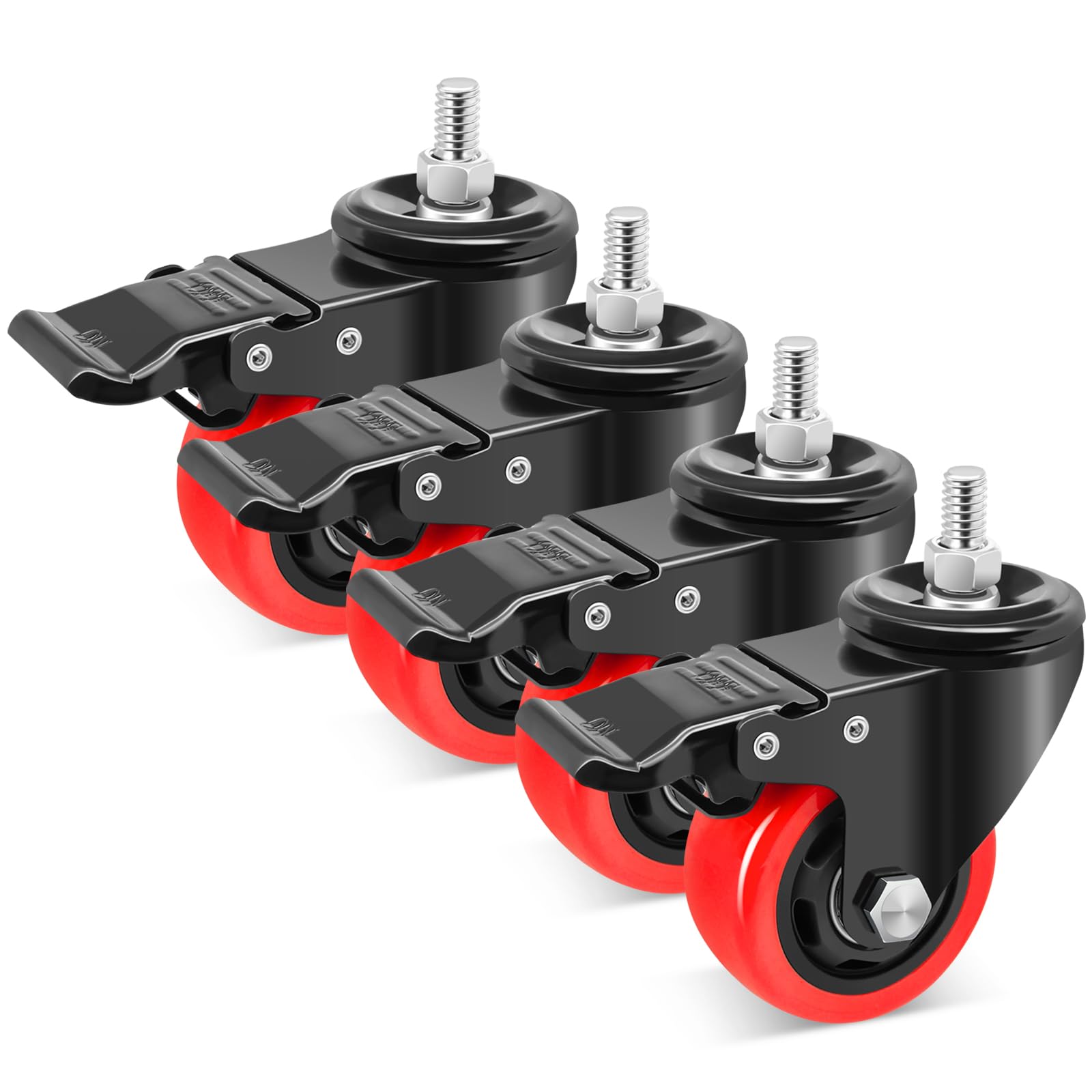 Photo 1 of Nefish Stem Caster Wheels 3 Inch with Dual Locking, Heavy Duty Threaded Stem Casters UNC 3/8"-16x1" No Noise Swivel Casters, Set of 4 Castor Wheels for Furniture, Dollies, Trolleys