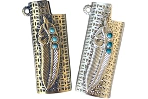 Tom's Wheezes Vintage Lighter Case for Mini BIC Lighter J5, 2 Pcs Metal Leaf Pattern Lighter Holder Cover (Bonze and Silver)