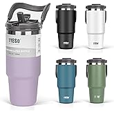 TYESO Tumbler with Handle,Tumbler with Straw, Vacuum Insulated Water Bottle,Double Wall Stainless Steel Coffee Cup Travel Mug Leak Proof Flip (Purple, 40 oz)