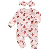Lefyira Baby Girl Strawberry Clothes Romper Long Sleeve Ruffle Jumpsuit Strawberry Birthday Outfit Infant Fall Winter Clothes