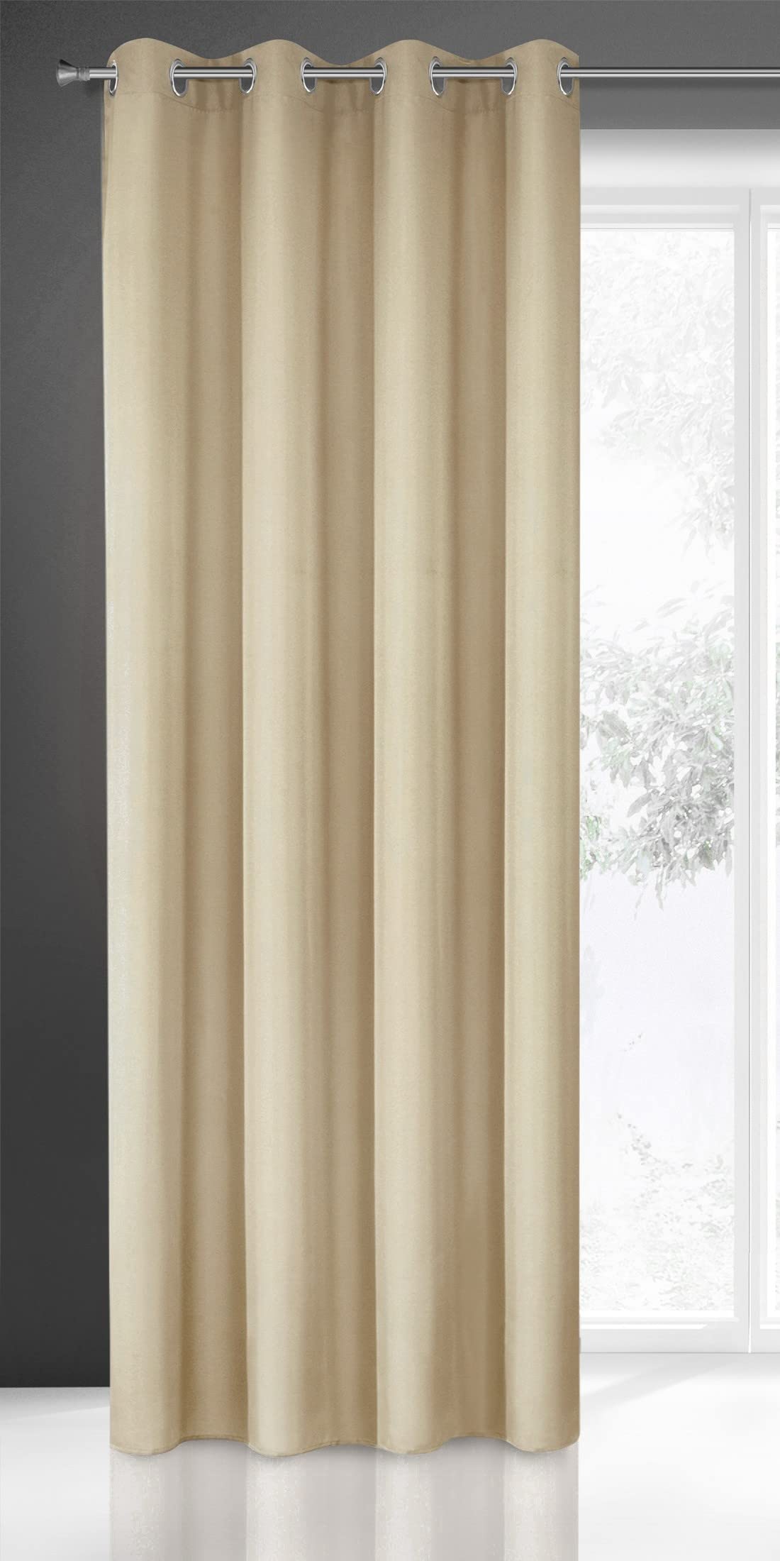 Eurofirany Smooth Plain Modern Curtain with Eyelets-1 Unit, Bedroom, Living Room, Lounge, Kitchen, 140g m/2, Microfibre, Beige, W55 x L98 — image 1