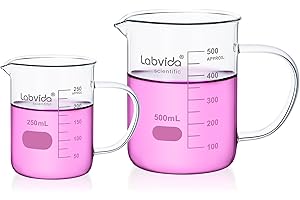 Labvida Glass Beaker with Handle Set, 2Size, Including 250ml, 500ml，3.3 Borosilicate Griffin Low Form with Printed Graduation,LVAT007