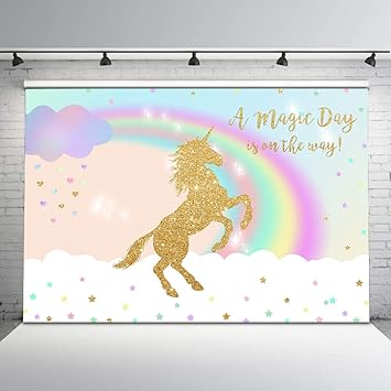 Amazon Com Mehofoto Magical Rainbow Gold Unicorn Backdrop Glitter Unicorn Birthday Photo Background 7x5ft Magical Holy Unicorn Photography Backdrops For Children Party Studio Props Camera Photo