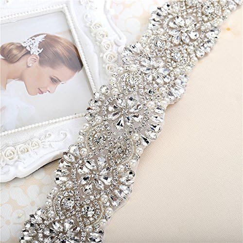 XINFANGXIU Wide Crystal Sash Rhinestone Beaded Belt Applique with Jeweled Diamond Embellishments for Bridal Wedding Dress Sash Bridesmaid Gown Womens Prom Formal Belt