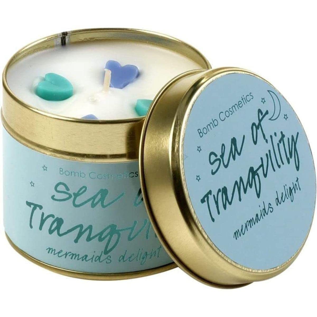 Bomb Cosmetics Sea of Tranquility Scented Tin Candle; Sea Breeze Fragrance; Contains Pure Marjoram & Rosemary Essential Oils; Vegan Friendly; 30-35 Hour Burn, White, 7.7cm l x 7.7cm w x 6.7cm h