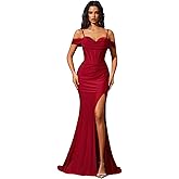 AOSHABABI Women's Cocktail Dresses Elegant Strapless Slit Mermaid Evening Dresses for Wedding Guest