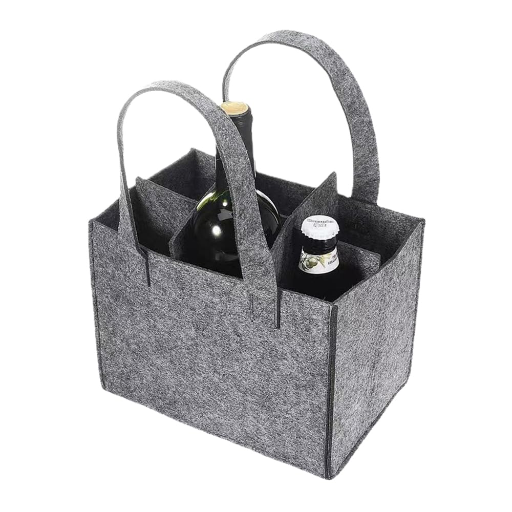 1 pack of grey wine bottle tote bags，Felt Wine Bottle Carrier Bag for 6 Bottles ， Tote with Handle for Wine, Beer, Champagne, and Drinks