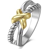 Aprilery Two Tone Rings for Women Cross Twisted Ring Cable Wire Fashion Statement Rings Jewelry Gift