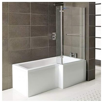 Badewanne SYNA Rechts 150x85/70cm+ Duschkabine + Wannenschürze + Ablaufgarnitur + Wannenfüße