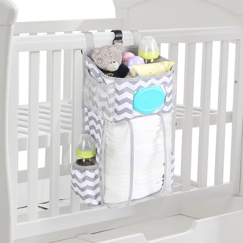DZOZO Nappy Caddy Organiser Hanging Baby Organizer Crib Nappy Organiser Hanging Diaper Caddy Baby Diaper Caddy Rack Hanging Diaper Organizer Holder Multifunctional Cot Nursery Organiser