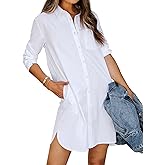 YOUNIFIZ Womens Button Down Shirt Dress Long Sleeve Boyfriend Blouse Shirts Tunics Dress with Pocket, S-2XL