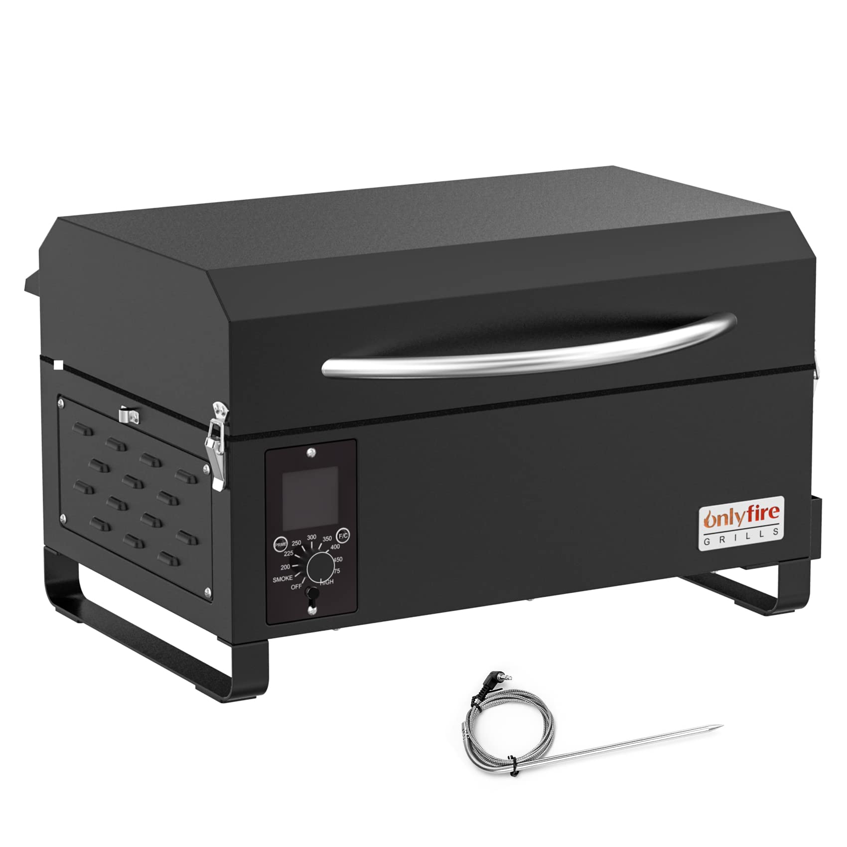 Photo 1 of Onlyfire BBQ Wood Pellet Grill Smoker with Meat Probe, 2 Tiers Cooking Area, Portable Tabletop Grilling Stove for Outdoor Kitchen Cooking Smoke and Roast, RV Camping, Black GS314