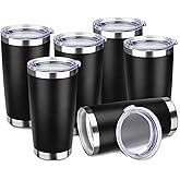 StarSpeed 20oz Tumbler Bulk with Lid, Stainless Steel Insulated Tumblers Double Wall Vacuum Insulated Travel Mug, Powder Coated Coffee Cups for Hot and Cold Drinks(Black,6)