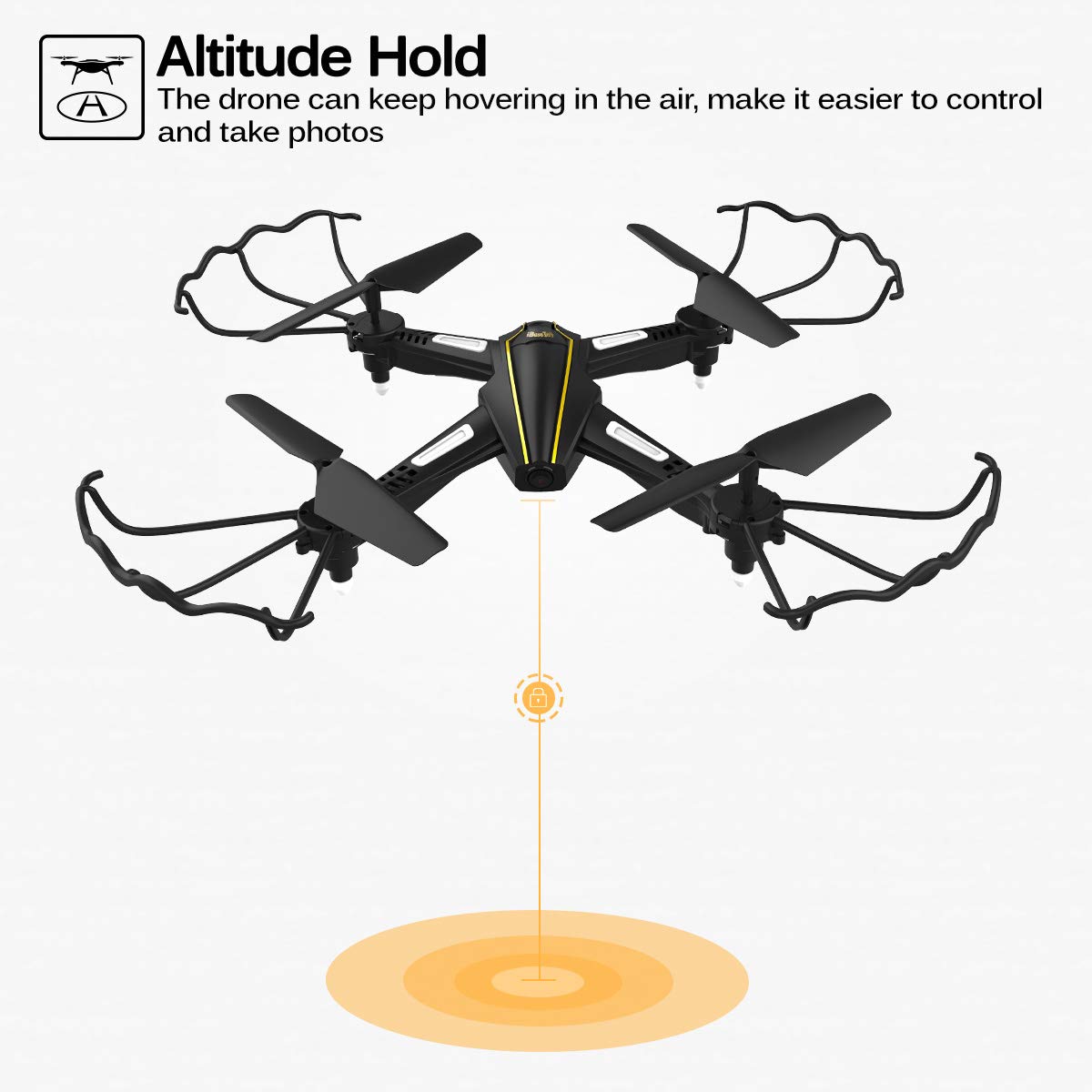 iBaseToy RC Quadcopter Drone with Camera Live Video 720P HD Altitude Hold Equipped with Headless Mode Gravity Sensor RTF Helicopter for Beginner