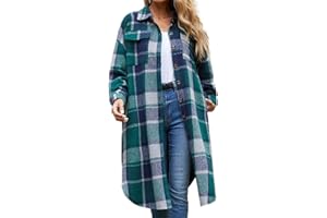 ELIY BASIC Women's 2023 Casual Plaid Shacket Long Sleeve Button Down Lapel Pocketed Jacket Shacket Coat