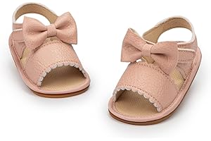 Miamooi Infant Baby Girls Boys Sandals Summer Bowknot Crib Shoes Toddler Pu Leather Flower Soft Rubber Sole Dress Flats First Walker Shoes