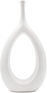 White Ceramic Vase for Flowers Decor Centrepieces|12 Inch|Modern/Geometric Vase for Living Room/Bedroom/Dining Table