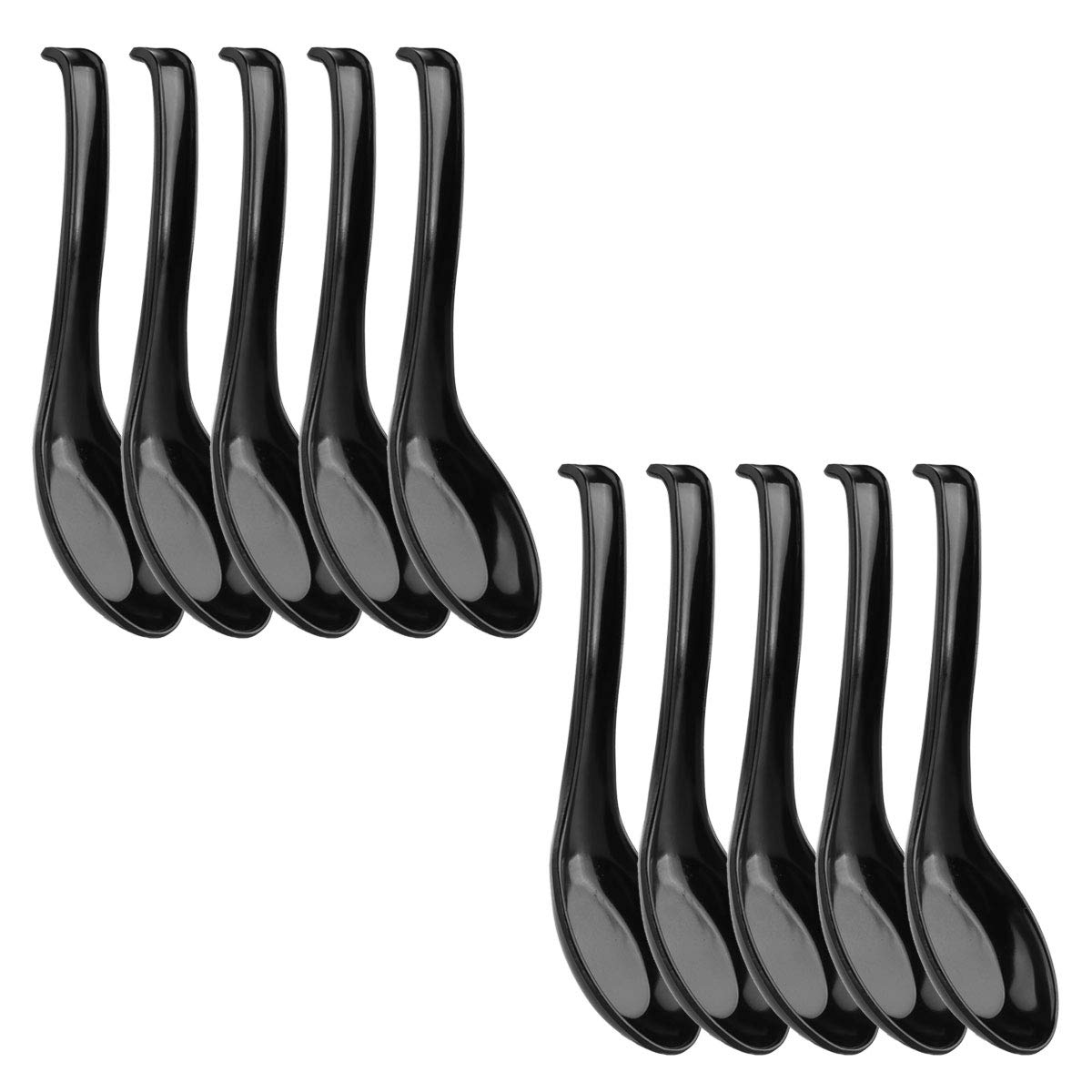CHICTRY Soup Spoons Japanese Ramen Noodle Soup Spoons Tasting Spoon Appetizer Spoons with Long Handle and Hook for Restaurants Home Hotel Food Shop Black 10Pcs