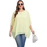 Cute Ann Womens 3/4 Batwing Sleeve Plus Size Elegant Summer Cape Blouse Scoop Neck Oversized Long Casual Tunic Tops Shirts