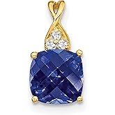 14k Yellow Gold Pendant for Women with Cushion Cut Blue Gemstone and Floral Cluster of White Stones, Elegant Sapphire Necklace Charm for Fine Jewelry Collections and Fashion Pendant Looks