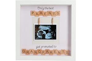 BOOM MOMENTS Sonogram Picture Frame | For New Grandma and Grandpa |Scrabble Style Letters | Keepsake Baby Ultrasound Frame | Nursery Décor | Best Baby Announcement | Only The Best Parents Get Promoted To Grandparents (10 x 10 Inches)