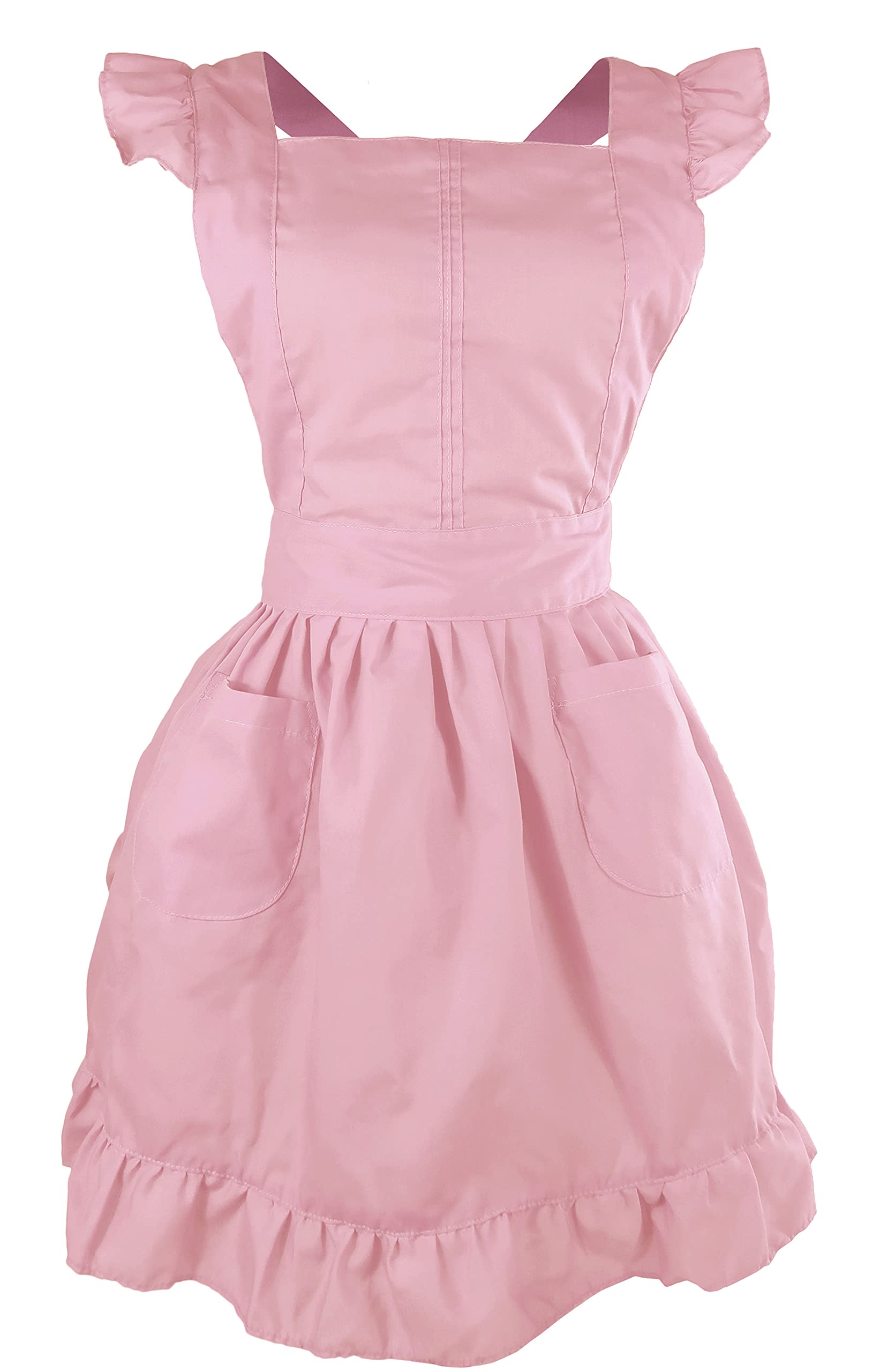 LilMents Petite Maid Ruffle Retro Apron Kitchen Cooking Cleaning Fancy Dress Cosplay Costume (Light Peach)