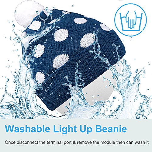 Qshell Stylish LED Bulb Light Up Beanie Hat Knit Cap Pom Pom Twinkle Lights 4 feet 18 LEDs for Men Women Indoor and Outdoor, Festival, Holiday, Celebration, Parties, Bar, Christmas Gifts - Blue - Thumbnail 6