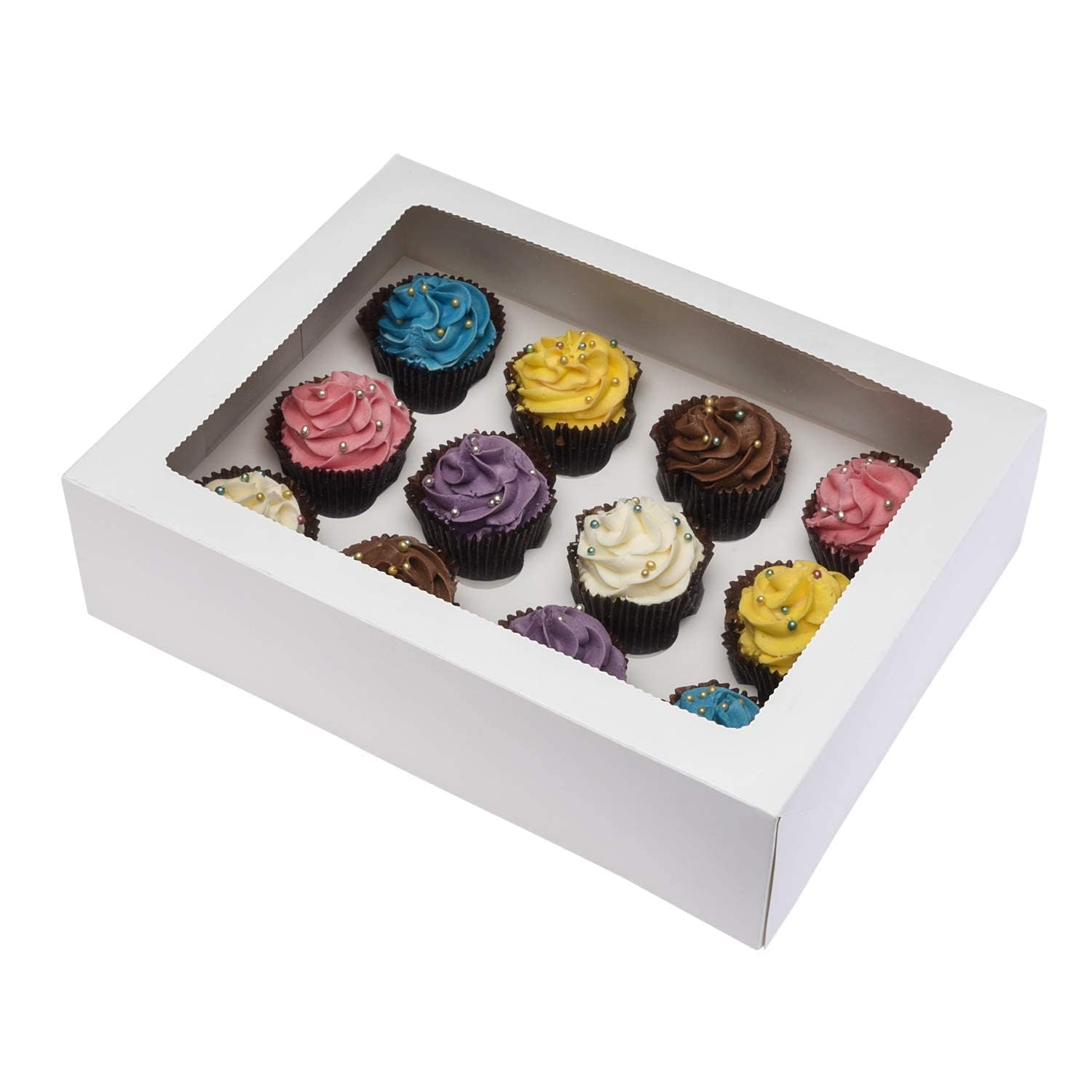 PACK N TRADE 10 Pcs cupcake boxes 12 hole - Multifunction Inserts Deep cake boxes for cupcakes – White cupcake boxes (33 x 24.2 x 7.5 cm) with Clear Window - Ideal for Muffins, Cupcakes & Desserts