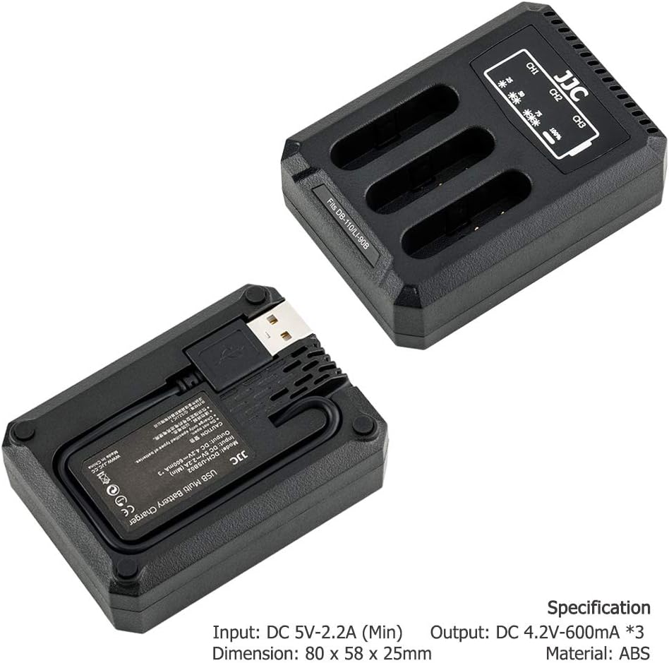 JJC USB Triple Battery Charger for Ricoh GRIII GR III HDF, GRIIIx, GR IIIx HDF, Olympus TG-7 TG-6 TG-5 TG-4 TG-3 TG-2 TG-1 - Image 3