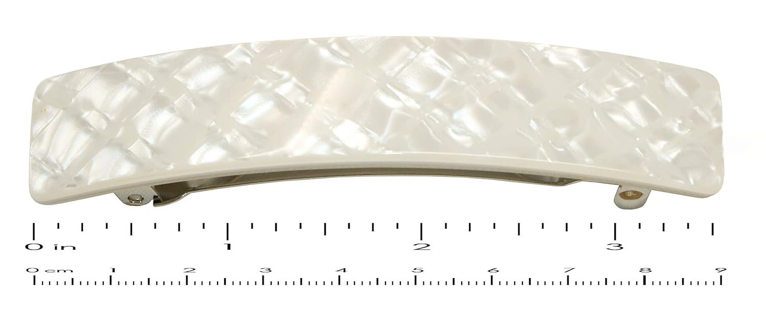 French Amie Oblong Frost White Large 3.5” Handmade Celluloid Automatic Hair Clip Barrette for Women and Girls (Frost White) : Beauty