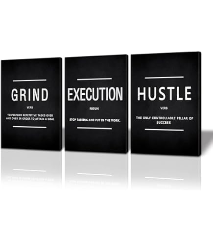 Grind Hustle Esecuzione Citazione motivazionale Arte della tela Pittura Poster e stampe d'oro Immagini di arte della parete Decorazioni per soggiorno 70x100 cm-3 Pezzi Senza cornice