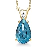 Gem Stone King 14K Yellow Gold London Blue Topaz and White Topaz Pendant Necklace for Women | 3.39 Cttw | Gemstone November Birthstone | Pear Shape 12X8MM | With 18 Inch Chain