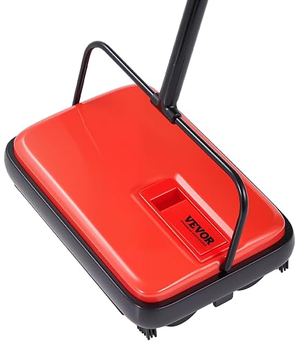 Balayeuse De Tapis Manuelle 3 Brosses Roulantes - Nettoyeur Sol Avec Roues Et Grande Poubelle - 43 Pouces