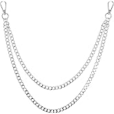 2 Layer Silver Pants Chain, 19-Inch Metal Purse Chains, Pocket Chain for Jeans, Hip-Hop Jeans Chains for Men Women Jean, Purse, Pants, Pocket