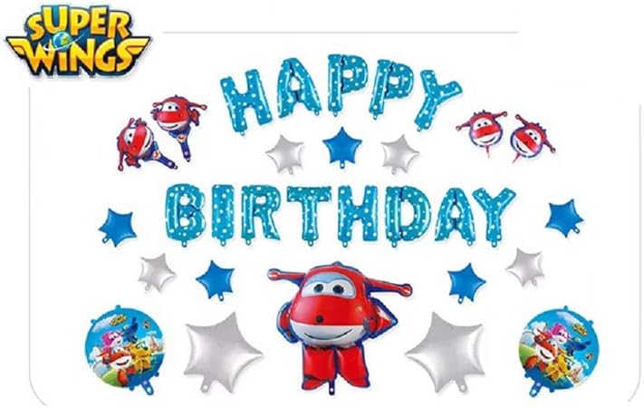 Amazon Co Jp Super Wings 誕生日 飾り付け パーティー セット スーパーウイングス 変身ロボット 飛行機 アニメ キャラクター 可愛い 子供 男の子 ブルー Happy Birthday ガーランド バルーン 風船 スター 19枚セット おもちゃ
