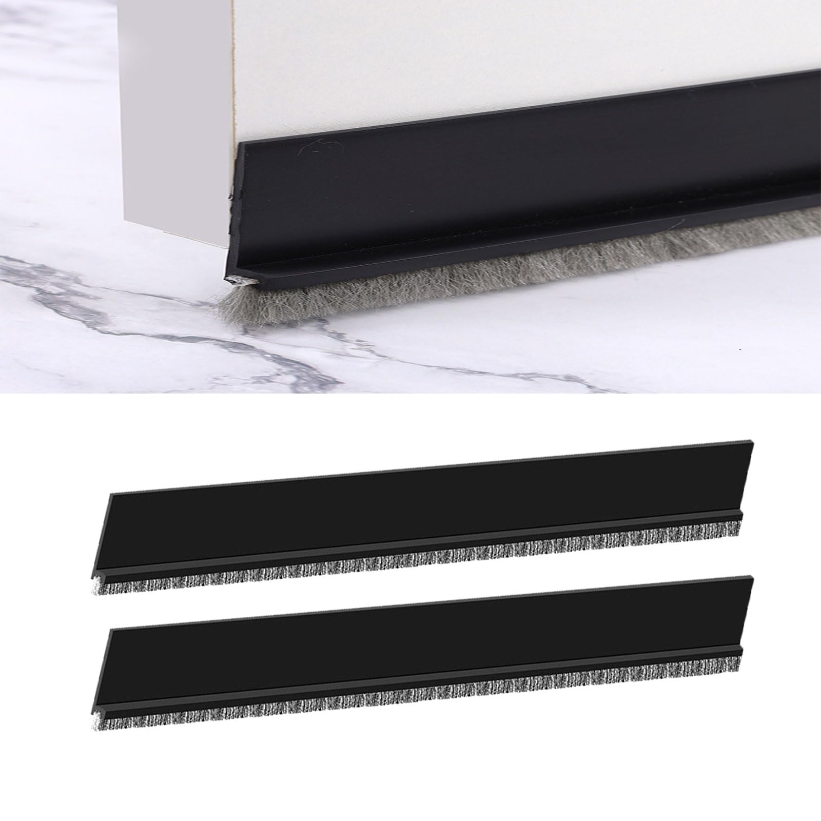 Furforstk Draft excluder for Doors, 2 Pcs Door Draft excluder, Door Brush Strip (Energy Saving) Doors Strip Also Ideal as Sound Insulation, Cold Protection, Black