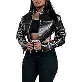 REASERAL Faux Leather Jacket for Women Buttons Cropped Jacket Bomber Motorcycle Short Jacket Sexy PU Jacket