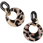 Leopard Earrings for Women Vintage Round Leopard Drop Dangle Earrings Retro Hollow Circular Stud Earrings Long Pendant Geometric Oval Earrings Lightweight Boho Dangle Earrings