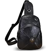 Genuine Leather Small Sling Bag for Women Crossbody Purse Handmade Hiking Daypack Retro Shoulder Backpack Vintage Chest Bags