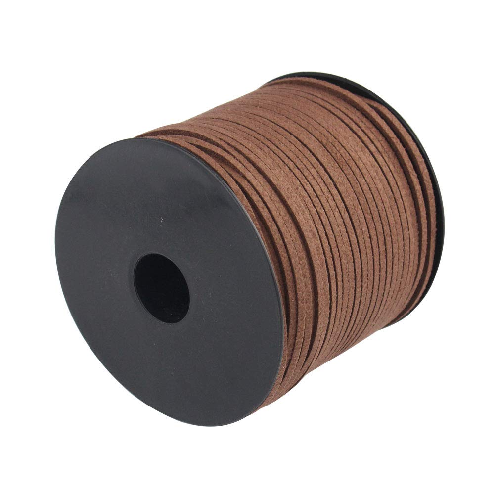Wobe 100 Yards Suede Cord, Leather Cord 2.6mm x 1.5mm Suede String Lace Faux Leather Cord with Roll Spool for Bracelet Necklace Beading DIY Handmade Crafts Thread String (Coffee 1 roll)