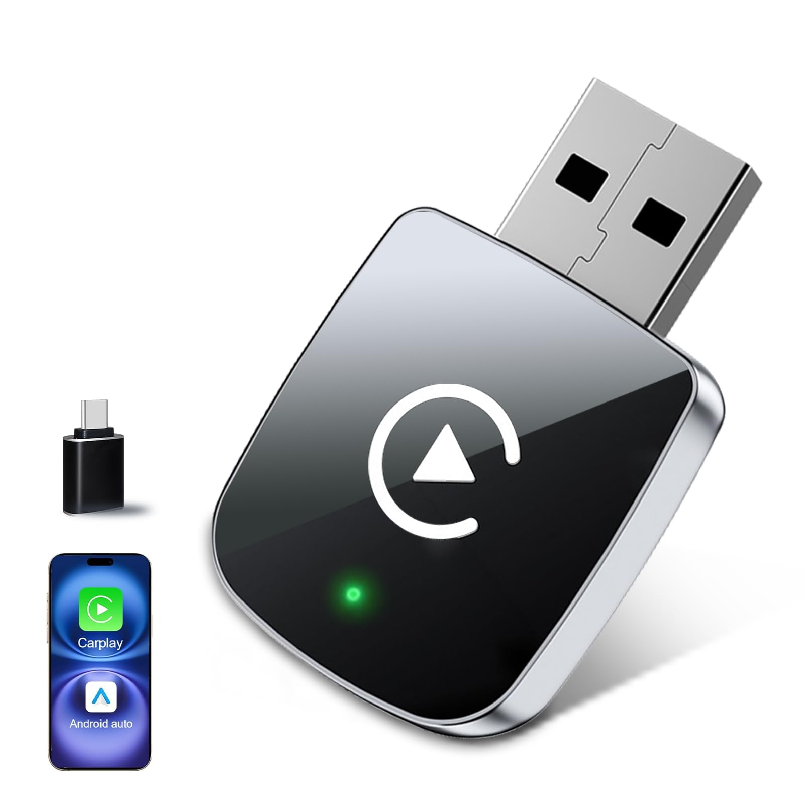 Photo 1 of Mini Wireless CarPlay Adapter for iPhone,2 in 1 for Apple Carplay and Android Auto Adapter,Convert Wired to Wireless, Plug & Play, USB to USB-C/Type-C, Stable Control & No Delay, Black