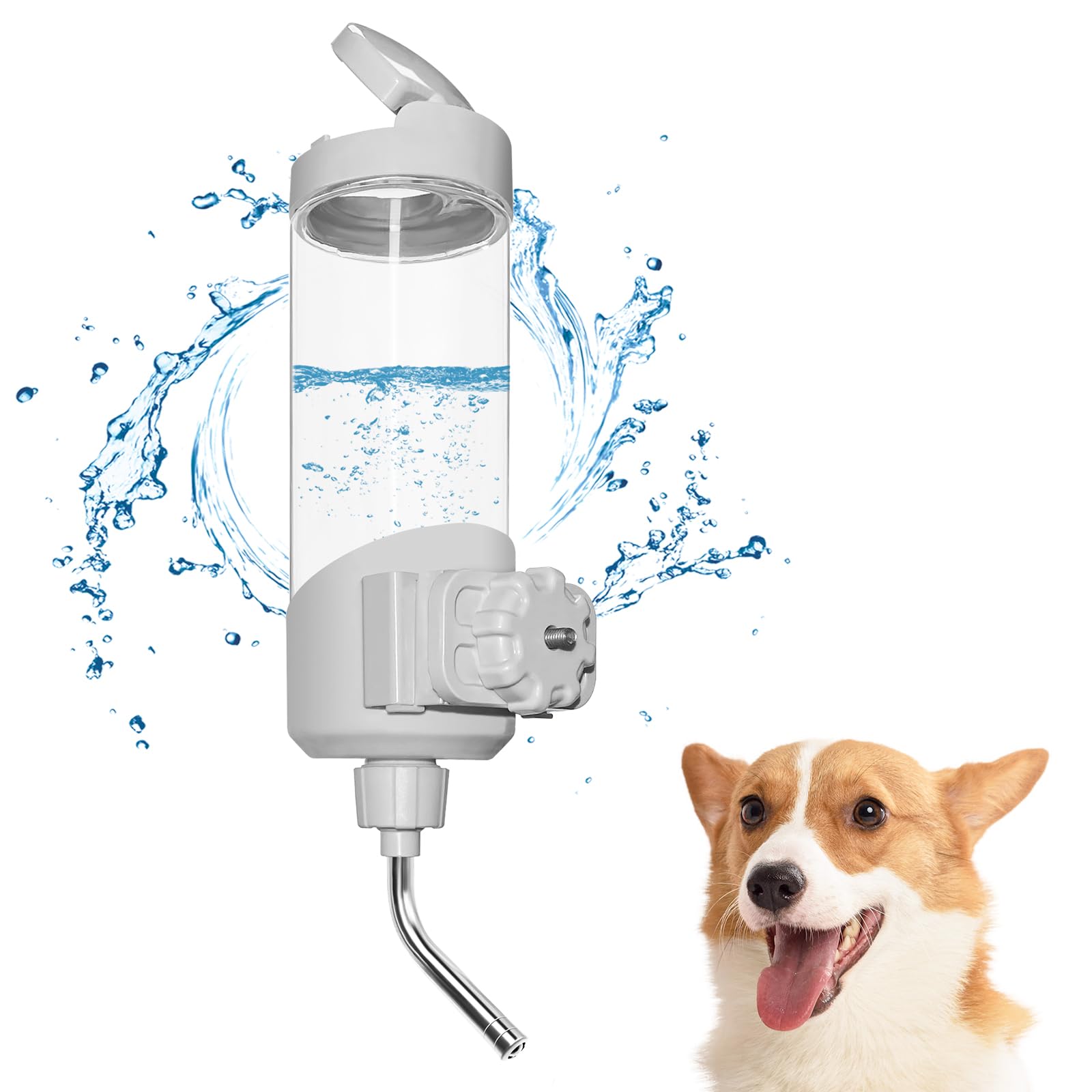 Photo 1 of VANNON Top Fill Dog Water Dispenser for Cage, 23oz Auto Feeding Crate Water Bottle for Dogs, Cats & Rabbits, Pet Nozzle Diameter: 12mm, BPA Free, Grey