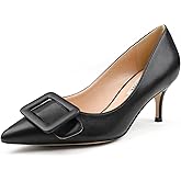 JOY IN LOVE Women's Kitten Heel Pumps Pointed Toe Square-Buckle Office Dress Pump Shoes
