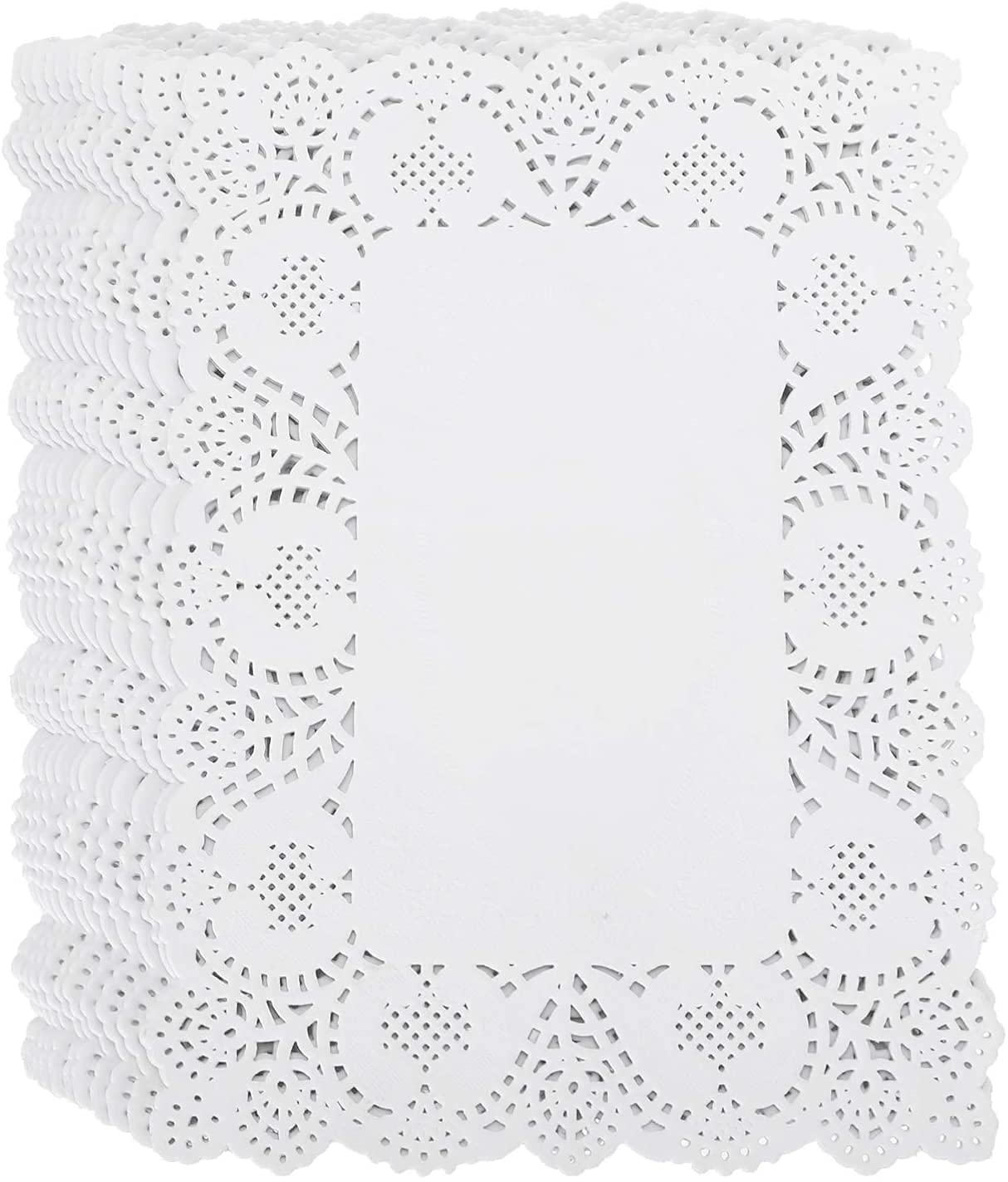 White Lace Paper Doily, Pinfan 140pcs Rectangle Cake Packaging Paper Pads for a Tea Party or Birthday Wedding Tableware Decoration (7.5 x 12 inch)