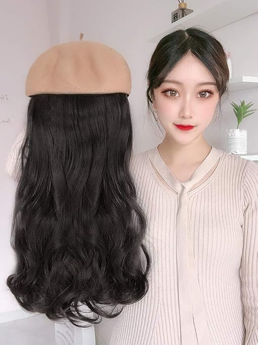 Amazon Com Leaysoo Beret Hat Wig Integrated Female Fashion Long