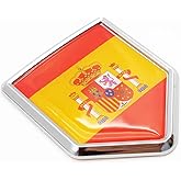 Overdecor Spain Flag Decal Stickers Car Emblem Spanish Car Accessories Decorations Chrome Shield Flag Sticker Decals for Cars Truck Vehicles, 2 Pack