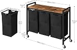 HOOBRO Laundry Basket 3 Compartments 40 L Each W/ Lid and Wheels view 4