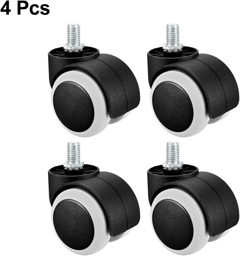 sourcing map Office Chair Casters Wheels 2 Inch PU Twin Wheel M10x14mm Threaded Stem Swivel Caster White, 4 Pcs - Image 5