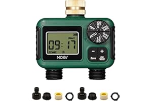 MOES 2 Outlet Sprinkler Timer, Brass Inlet, Programmable Automatic Irrigation Controller, Rain Delay, Manual Watering, 2 Zone Water Hose Timer for Gardens, Lawns, and Hose Systems